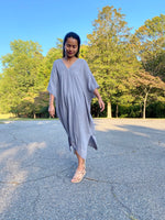 MALA handworks Skye Double Gauze Cotton Midi Kaftan in Gray