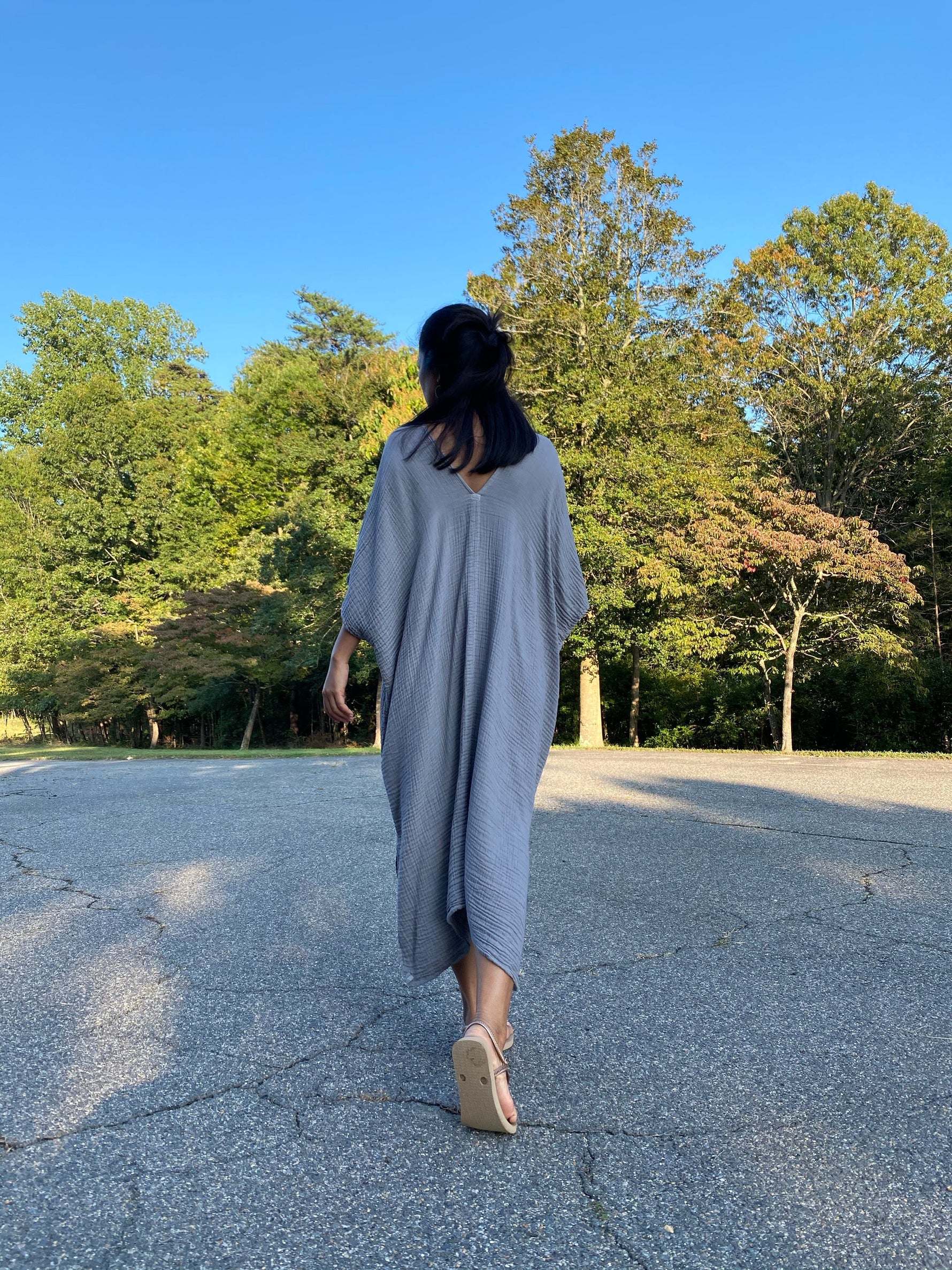 MALA handworks Skye Double Gauze Cotton Midi Kaftan in Gray