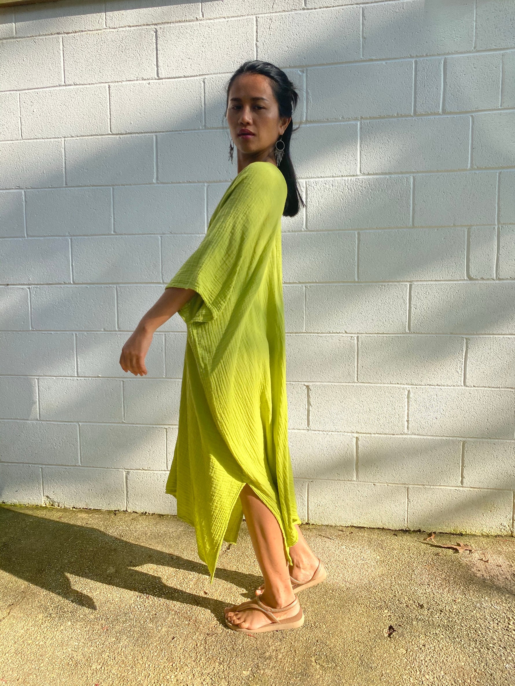 MALA handworks Skye Double Gauze Cotton Midi Kaftan in Light Green