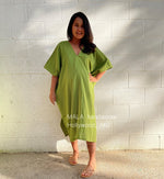 MALA handworks  Skye Double Gauze Cotton Midi Kaftan in Lime Green