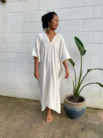 MALA handworks Skye Double Gauze Cotton Midi Kaftan in Natural White