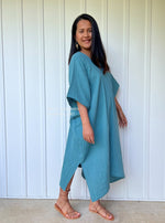 MALA handworks  Skye Double Gauze Cotton Midi Kaftan in Teal