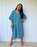 MALA handworks  Skye Double Gauze Cotton Midi Kaftan in Teal