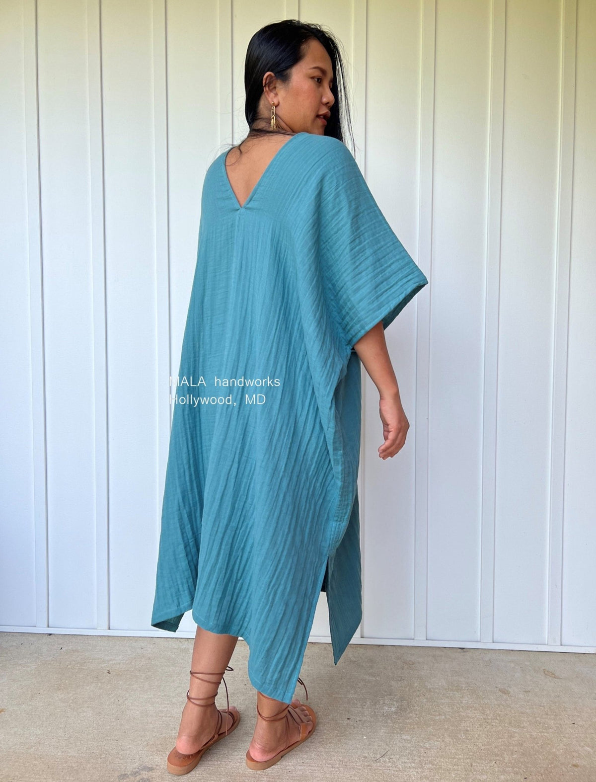 MALA handworks  Skye Double Gauze Cotton Midi Kaftan in Teal
