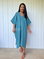 MALA handworks  Skye Double Gauze Cotton Midi Kaftan in Teal