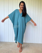 MALA handworks  Skye Double Gauze Cotton Midi Kaftan in Teal
