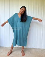 MALA handworks  Skye Double Gauze Cotton Midi Kaftan in Teal
