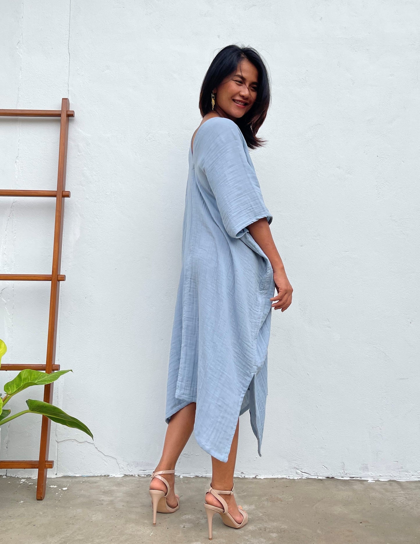 MALA handworks Skye Double Gauze Cotton Midi Kaftan in Willow Blue