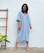 MALA handworks Skye Double Gauze Cotton Midi Kaftan in Willow Blue