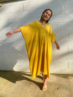 MALA handworks Skye Double Gauze Cotton Midi Kaftan in Yellow Turmeric