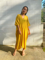 MALA handworks Skye Double Gauze Cotton Midi Kaftan in Yellow Turmeric