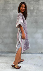Skye Hand-Painted Cotton Kaftan in Mauve & Gray-DS-20-Mala Handworks