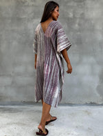 Skye Hand-Painted Cotton Kaftan in Mauve & Gray-DS-20-Mala Handworks