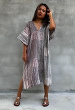 Skye Hand-Painted Cotton Kaftan in Mauve & Gray-DS-20-Mala Handworks
