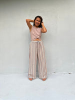 Tala Wide Leg Cotton Pants in Beige Stripes-VC-26-40-Mala Handworks