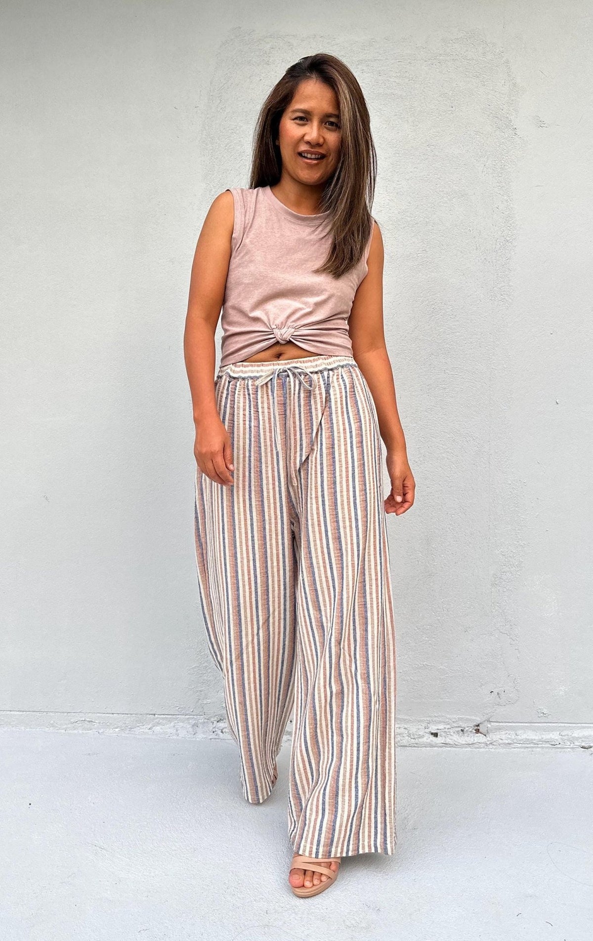 Tala Beige Striped Pants front view