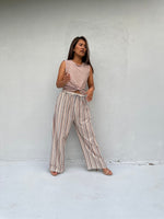Tala Wide Leg Cotton Pants in Beige Stripes-VC-26-40-Mala Handworks