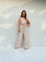 Tala Wide Leg Cotton Pants in Beige Stripes-VC-26-40-Mala Handworks