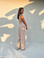 Tala Wide Leg Cotton Pants in Beige Stripes-VC-26-40-Mala Handworks