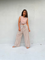 Tala Wide Leg Cotton Pants in Beige Stripes-VC-26-40-Mala Handworks
