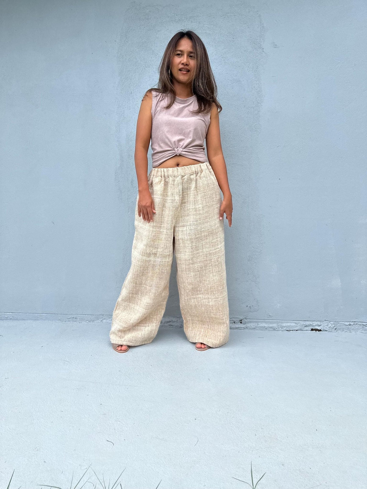 Tala Wide Leg Cotton Pants in Beige-VC-11-40-Mala Handworks