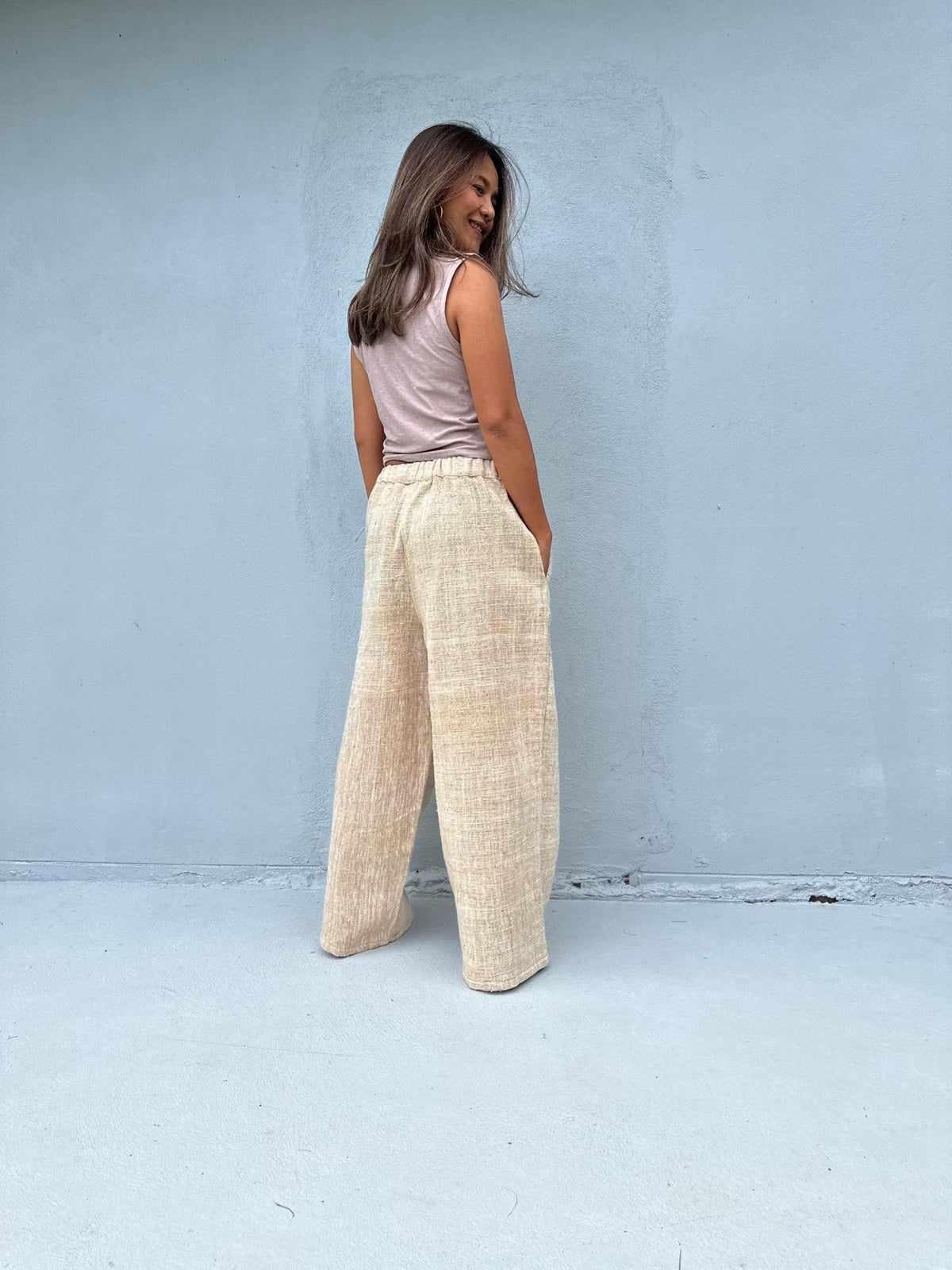 Tala Wide Leg Cotton Pants in Beige-VC-11-40-Mala Handworks