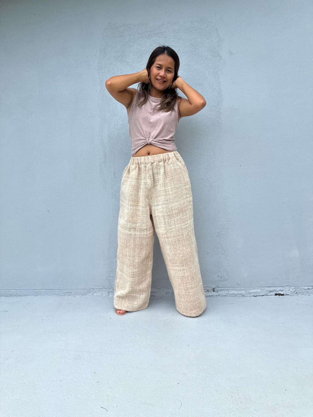 Tala Wide Leg Cotton Pants in Beige-VC-11-40-Mala Handworks