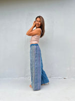 Tala Wide Leg Cotton Pants in Blue and Gray Stripes-VC-25-40-Mala Handworks