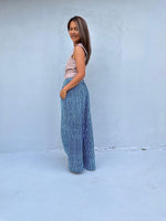 Tala Wide Leg Cotton Pants in Blue and Gray Stripes-VC-25-40-Mala Handworks