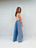Tala Wide Leg Cotton Pants in Blue and Gray Stripes-VC-25-40-Mala Handworks