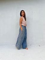Tala Wide Leg Cotton Pants in Blue and Gray Stripes-VC-25-40-Mala Handworks