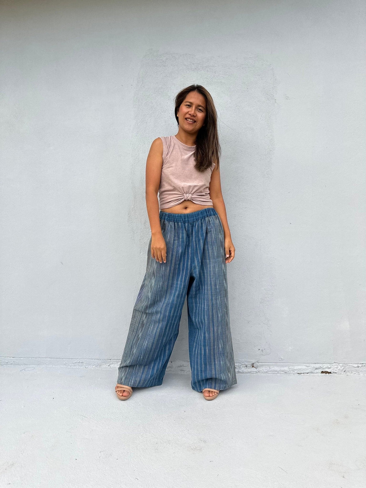 Tala Blue and Gray Striped
Ikat Pants front view