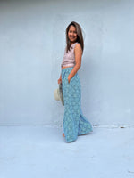 Tala Wide Leg Cotton Pants in Blue Geometric-VC-9-41-Mala Handworks