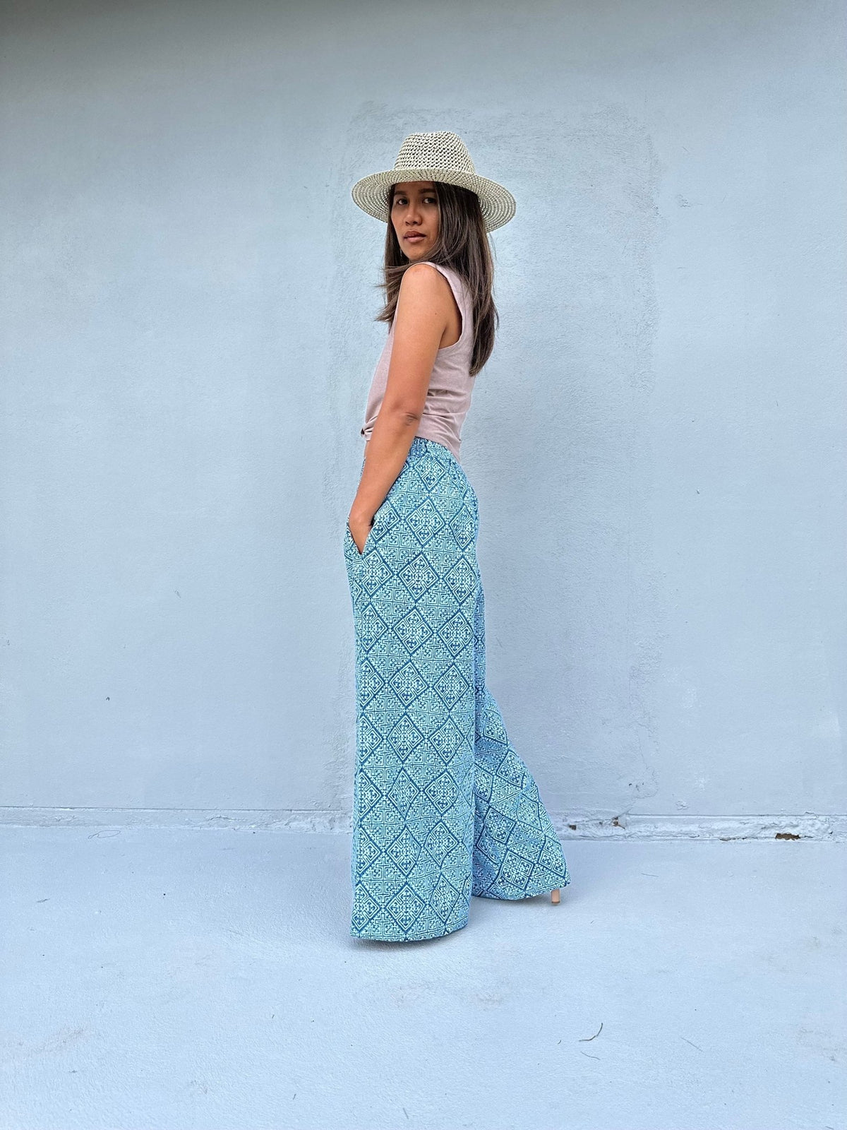 Tala Blue Geometric Pants front view