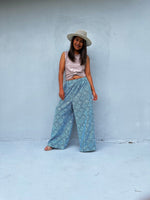 Tala Wide Leg Cotton Pants in Blue Geometric-VC-9-41-Mala Handworks