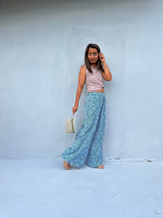 Tala Wide Leg Cotton Pants in Blue Geometric-VC-9-41-Mala Handworks
