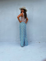 Tala Wide Leg Cotton Pants in Blue Geometric-VC-9-41-Mala Handworks