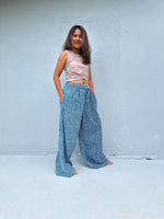 Tala Wide Leg Cotton Pants in Blueberry Blue Stripes-VC-4-41-Mala Handworks