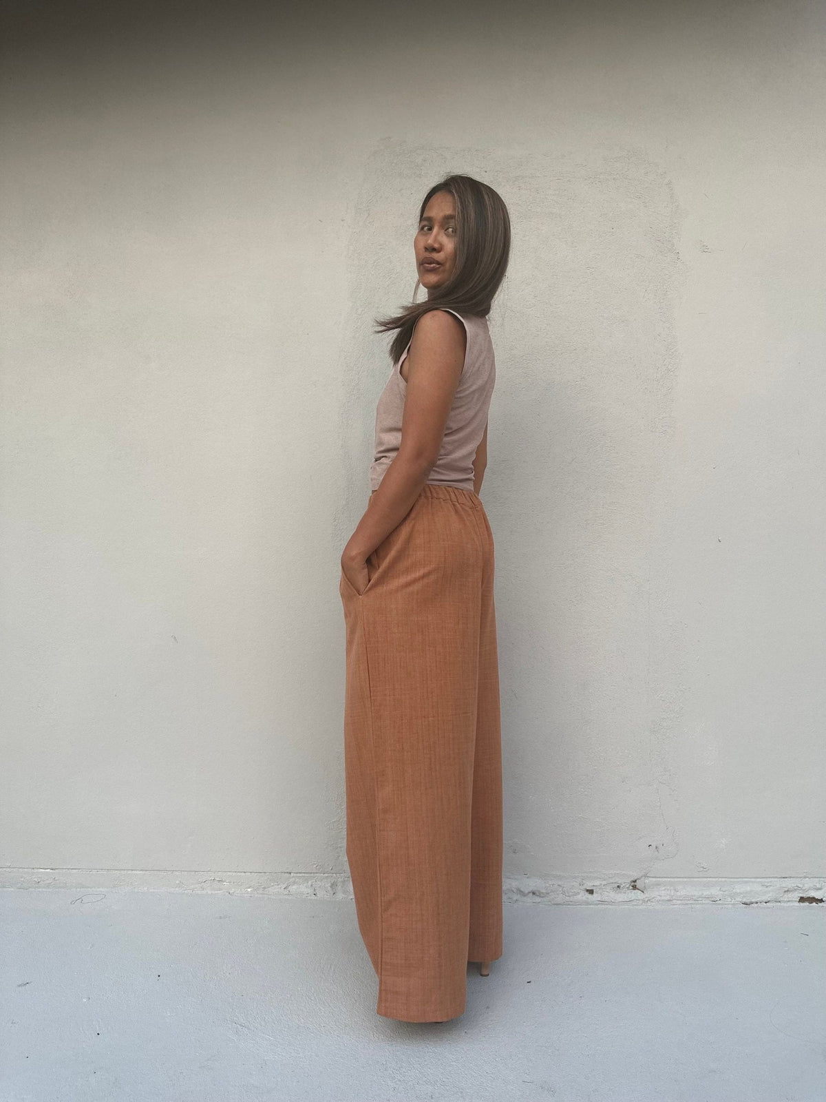Tala Wide Leg Cotton Pants in Brown-VC-8-40-Mala Handworks