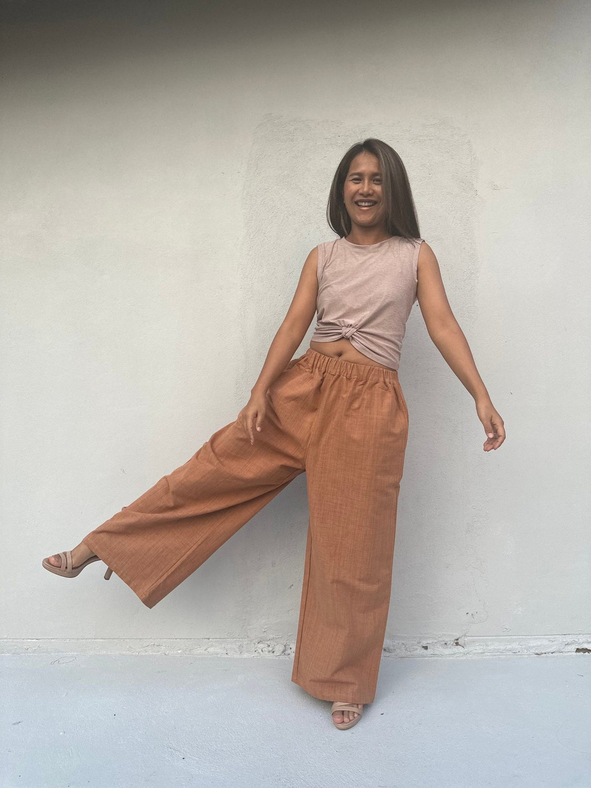 Tala Wide Leg Cotton Pants in Brown-VC-8-40-Mala Handworks