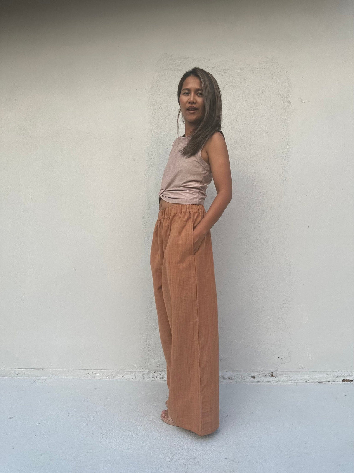 Tala Wide Leg Cotton Pants in Brown-VC-8-40-Mala Handworks