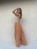 Tala Wide Leg Cotton Pants in Brown-VC-8-40-Mala Handworks