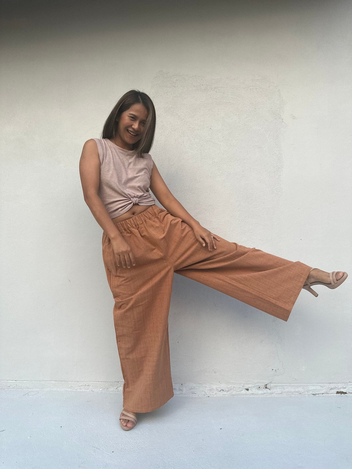 Tala Wide Leg Cotton Pants in Brown-VC-8-40-Mala Handworks