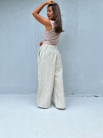 Tala Wide Leg Cotton Pants in Cream and Gray Stripes-VC-19-40-Mala Handworks