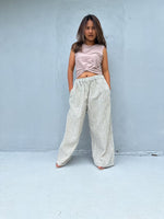 Tala Wide Leg Cotton Pants in Cream and Gray Stripes-VC-19-40-Mala Handworks