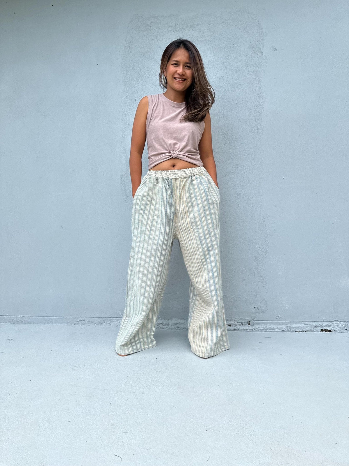 Tala Cream and Silver Striped Pants front view