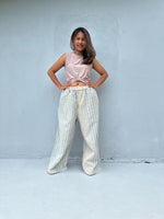 Tala Wide Leg Cotton Pants in Cream and Silver Stripes-VC-18-40-Mala Handworks