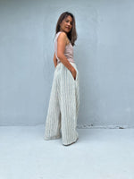 Tala Wide Leg Cotton Pants in Cream and Silver Stripes-VC-18-40-Mala Handworks