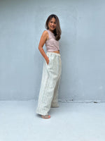 Tala Wide Leg Cotton Pants in Cream and Silver Stripes-VC-18-40-Mala Handworks