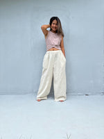 Tala Wide Leg Cotton Pants in Cream Stripes-VC-15-40-Mala Handworks